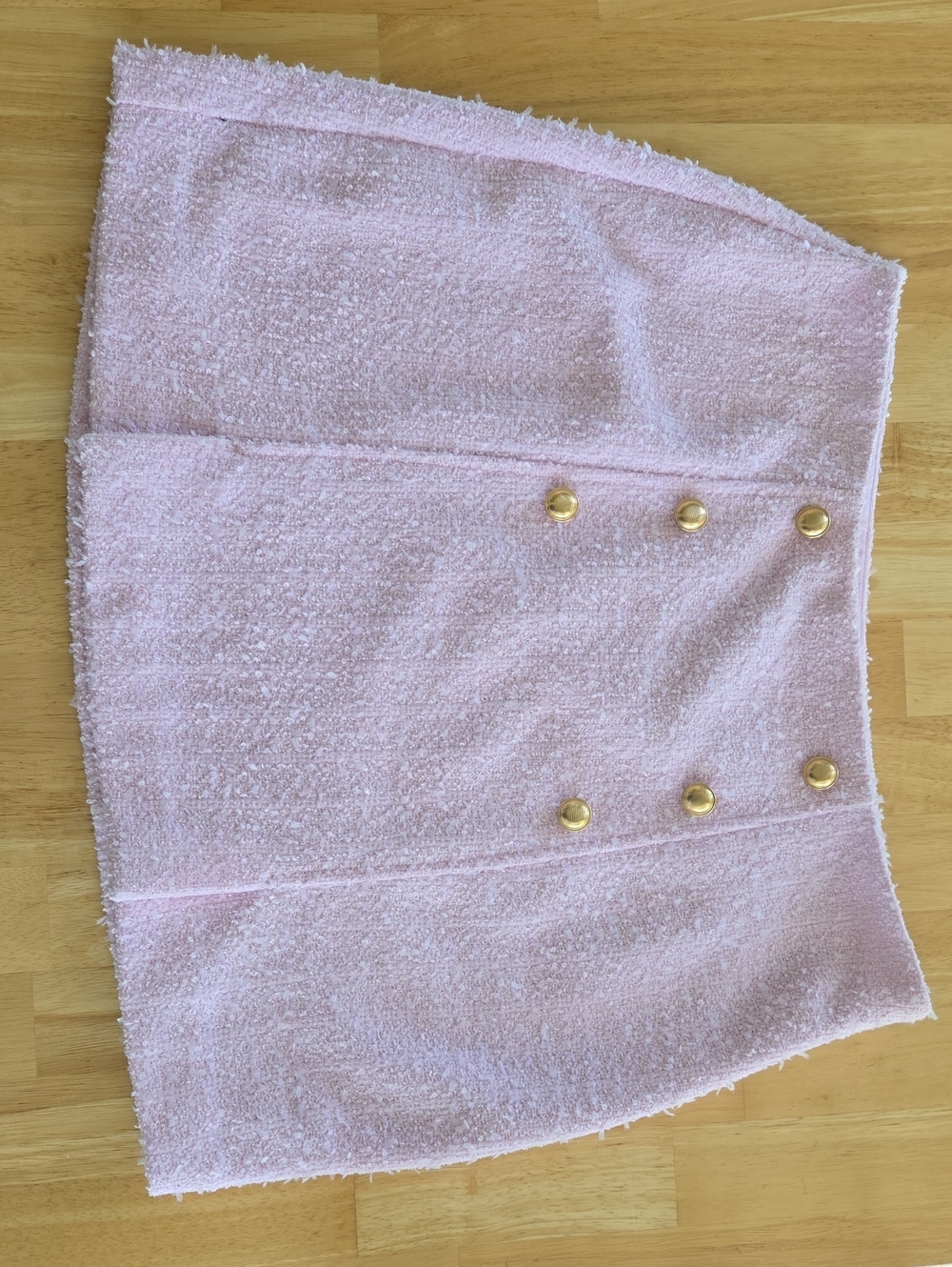 Express Light Pink Tweed Double-Breasted Mini Skirt with Gold Buttons Size 14